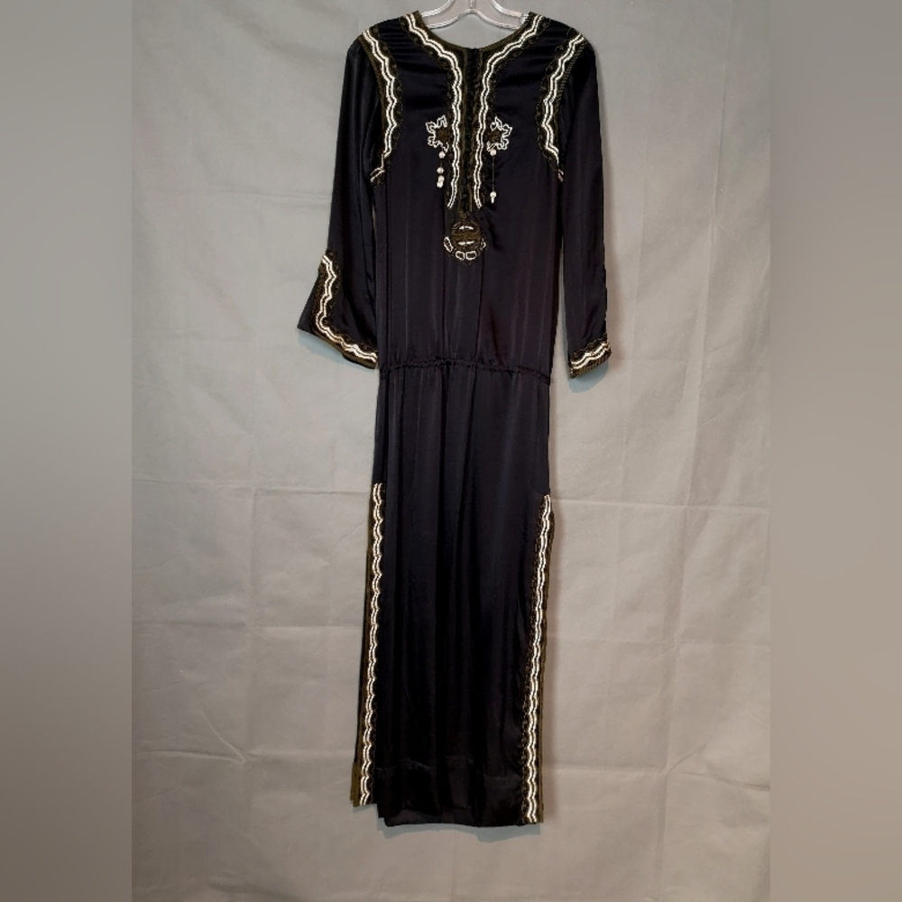 Vintage Embroidered Luxury Silk Satin Kaftan Slip Dress